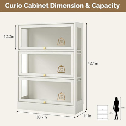 Display Cabinet with Acrylic Glass Doors, 3-Tiers Curio Cabinet with LED - Image 2