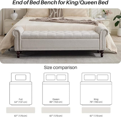 SOFTHION Storage Bench for Bedroom, Upholstered Linen Storage Ottoman - Image 5