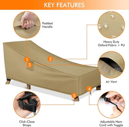 WLEAFJ Patio Chaise Lounge Cover Waterproof, Heavy Duty Outdoor Lounge Chair - Image 3