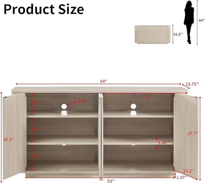 LKTART 64" Buffet Cabinet with Storage, Modern Fluted Accent Sideboard Media - Image 2