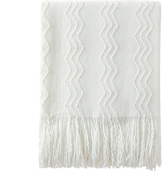 BOURINA Off White Throw Blanket 50x60 Inches Throw Textured Solid Soft Sofa by BOURINA