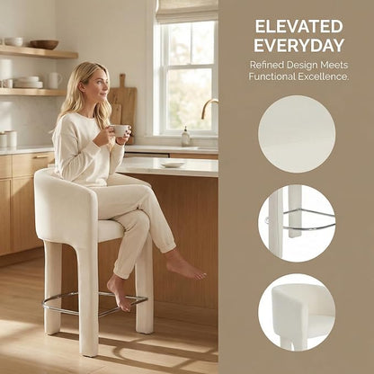HNY Modern Counter Height Bar Stools Set of 3, 26”H Barrel Counter Stools - Image 3