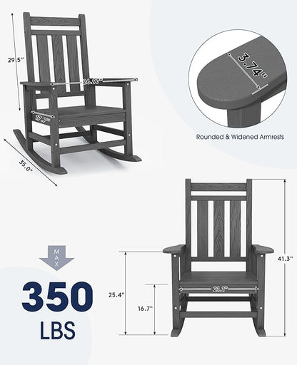 KINGYES Oversized Outdoor Rocking Chair, All-Weather Patio Rocking Chairs - Image 3