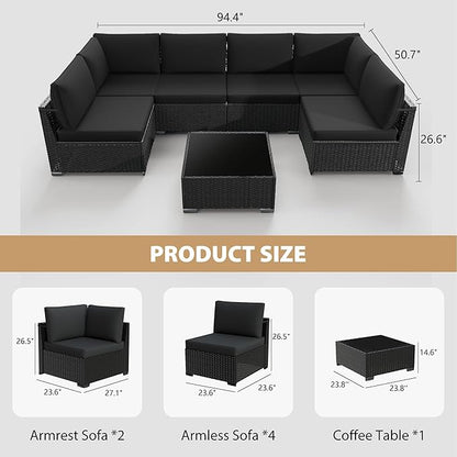 KIGOTY 7-Piece Patio Furniture Set, All-Weather PE Rattan Outdoor Sectional Sofa - Image 3