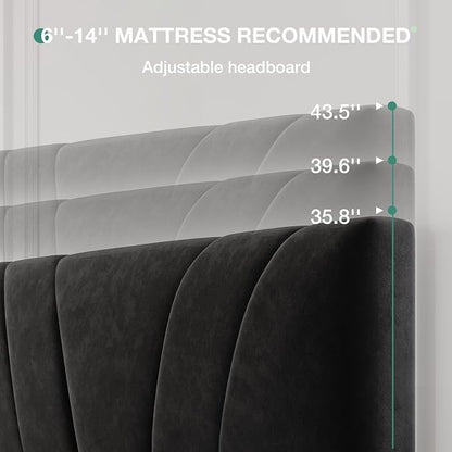 Novilla King Bed Frame and Headboard, King Bed Frame, Velvet Upholstered Bed - Image 4