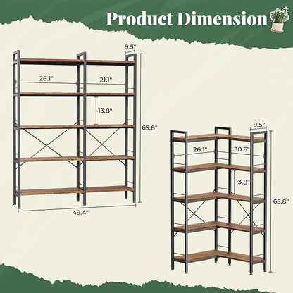 Huuger 5 Tier Bookshelf, L Shaped Corner Bookshelf - Image 2