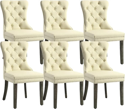KCC Faux Leather Dining Chairs Set of 6, Upholstered High-end Tufted Dining by KCC