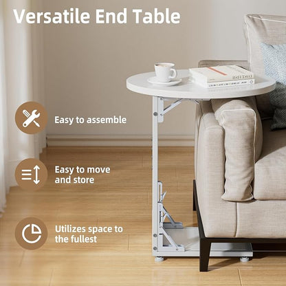 Elbourn Folding Side Table End Couch Tables, Metal Frame C-Shaped TV Stand - Image 5