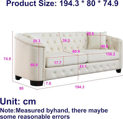 2 Piece Modern Chesterfield Velvet 77" 3-Seater Sofa Set, Upholstered Tufted - Image 2