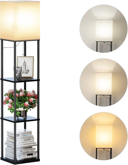 SUNMORY Floor Lamp with Shelves, Modern Square Standing Lamp with 3 Color by SUNMORY