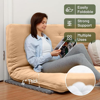 ZonLi Japanese Floor Futon Mattress Queen Size 80"x 60", 100% Cotton Cover 4'' - Image 2