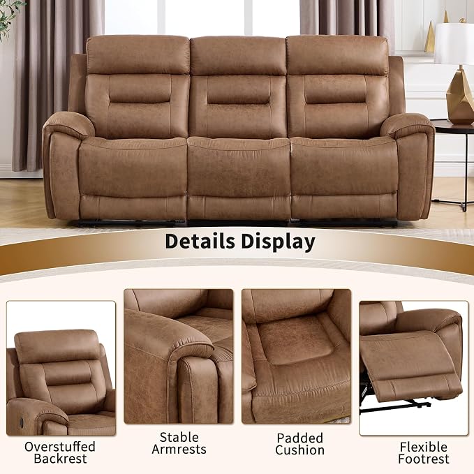 ANJ Power Oversized Reclining Sofa Couch, Breathable Faux Leather 3-Seater - Image 6