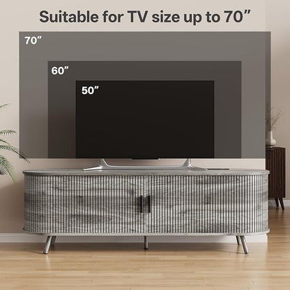 63 inch TV Stand with Power Outlet, Fluted Entertainment Center - Image 6