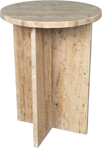 JONATHAN Y Javier Solid Travertine Marble End Table, 14-inch Round Modern - Image 3