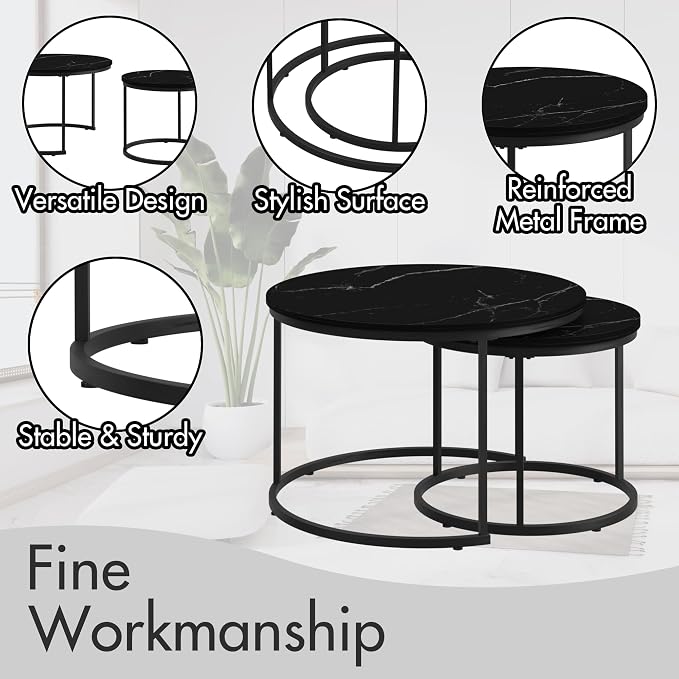 Homy Casa 27.6inch Round Coffee Table Set of 2, Modern Nesting Coffee Tables - Image 5
