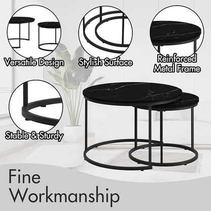 Homy Casa 27.6inch Round Coffee Table Set of 2, Modern Nesting Coffee Tables - Image 5