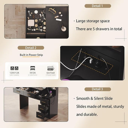 TOKSOM Makeup Vanity with Lights & Charging Station, Bedroom Makeup Dressing - Image 6