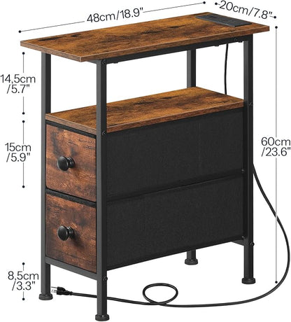 HOOBRO End Table with Charging Station, Narrow Side Table with 2 Fabric Drawers - Image 3