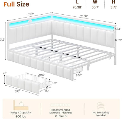DICTAC Corner Bed Frame with 2 Storage Drawers and Charging Station Full Size - Image 2