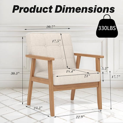 Modern Accent Chairs Set of 2, Upholstered Linen Fabric Leisure Chairs - Image 2