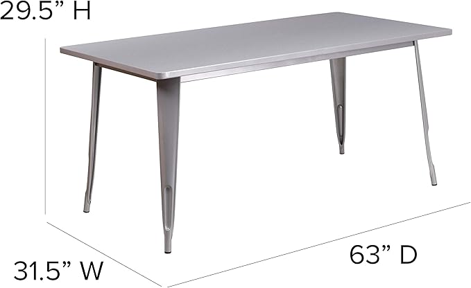 Flash Furniture Charis Commercial Grade 31.5" x 63" Rectangular Silver Metal - Image 3