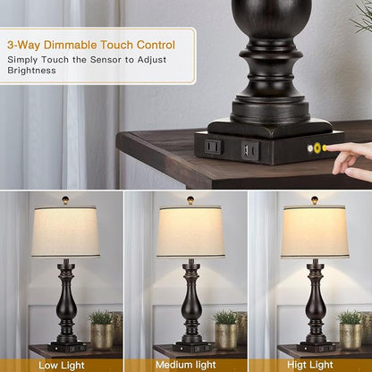 Cinkeda 29" Tall Table Lamp for Living Room Set of 2, Farmhouse Vintage Bedside - Image 4