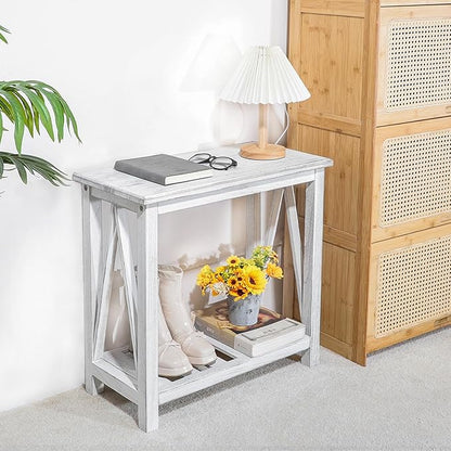 Farmhouse Narrow End Table Wooden Rustic White Side Tables - Image 6