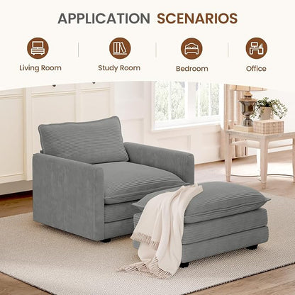 ROWHY Single Armchair with Ottoman, Modern Corduroy Cloud Couch with - Image 6