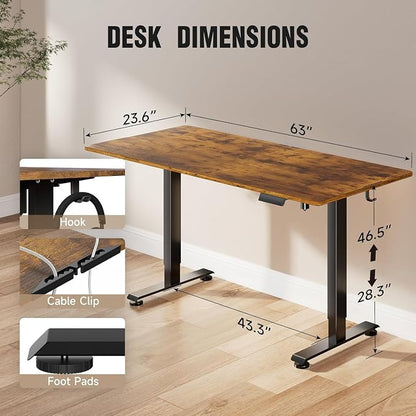 Veken 63 Inch Electric Standing Desk, Height Adjustable Sit Stand Up, Wood - Image 2