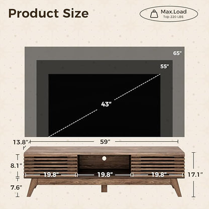 AODK 59" TV Stand for 55"/60"/65" TVs, Mid-Century Modern Fluted Entertainment - Image 3