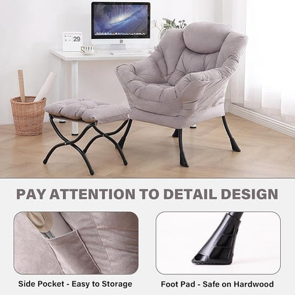 Tiita Modern Lazy Chair with Ottoman, Large Accent Armchair, Leisure Sofa - Image 5