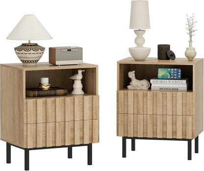 UEV Mid Century Modern Fluted Nightstand Set of 2, 2 Drawers End Table by YourHomeExcellentVendor