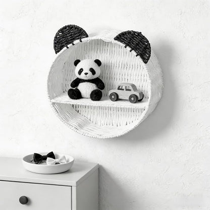 Panda Nursery Decor Wall Shelf, Handwoven Wicker Nursery Shelves - Image 6