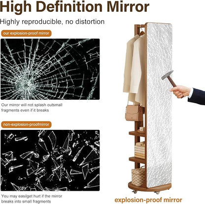 WoodsWhisper Full Length Mirror Coat Rack Solid Wood Floor Mirror 66"x12" Full - Image 6