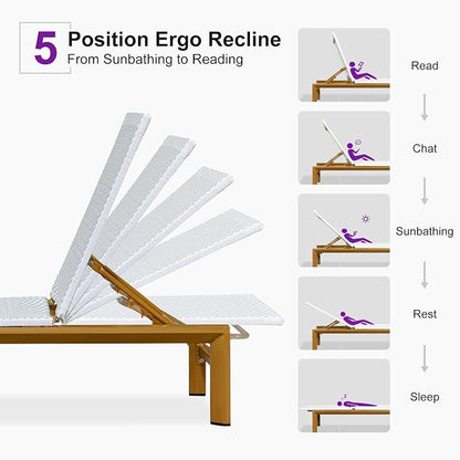 PURPLE LEAF Extra Wide Patio Chaise Lounge Set of 2 Outdoor Lounger French PE - Image 8