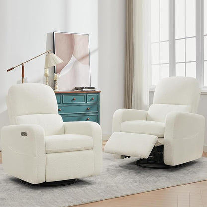 Power Swivel Rocker Recliner, Oversized Boucle Nursery Glider Recliner - Image 8