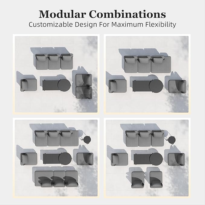 HERA'S HOUSE Metal Patio Furniture Set, Modular 6 Seats and 1 Nesting Coffee - Image 8