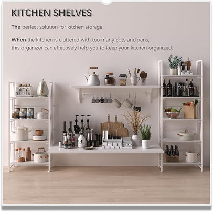 4NM No Assembly Folding Bookshelf Storage Shelves 4 Tiers Vintage Bookcase - Image 4