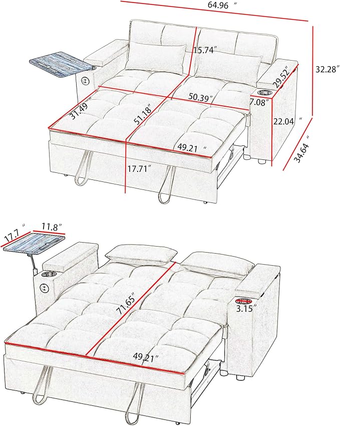 hansones 65'' Convertible Sleeper Sofa Bed - Image 2