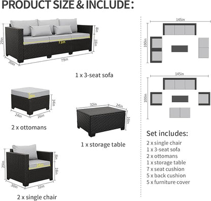 Rattaner Patio Wicker Furniture Set 6 Pieces Outdoor HDPE Wicker Conversation - Image 4