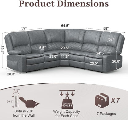 Yolsali Manual Reclining Sectional Sofa Set, 5 Seats Soft Leather Recliner - Image 2