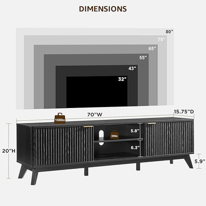 OKD 70" Mid Century Modern Fluted TV Stand, Entertainment Center, Media Console - Image 2