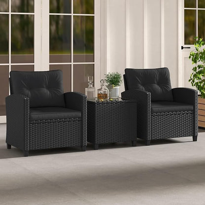 HAPPYGRILL 3 Pieces Wicker Patio Conversation Set, PE Rattan Bistro Sofa Set - Image 4
