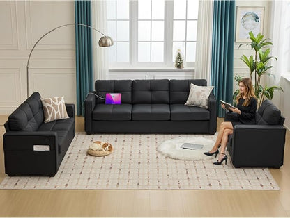 TYBOATLE Black Faux Leather Sofa Sectional Couches - Image 9