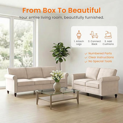 Living Room Sofa Sets 2 Piece, Modern 3 Seater Sofa and Loveseat Couch Sets - Image 6
