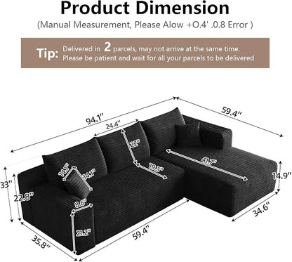 95" Cloud Sectional Couch with L-Shape Chaise, Modern Cloud Couch with Deep Seat - Image 2