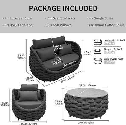 TWT 6-Piece Aluminum Patio Furniture Set, Olefin Rope Modern Outdoor - Image 2