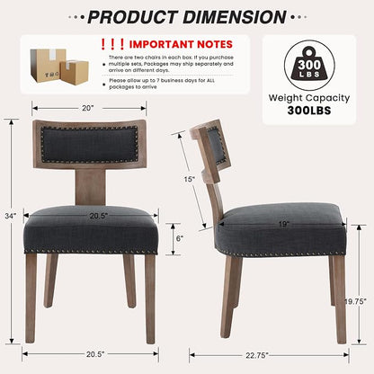 HNY Mid Century Modern Dining Chairs Set of 2, Farmhouse Linen Fabric - Image 2