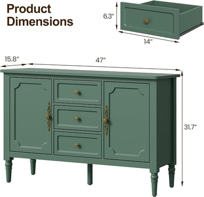 FansaFurn Green Storage Cabinet, Mid-Century Buffet Cabinet - Image 2