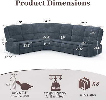 Yolsali Manual Reclining Sectional Sofa Set, 6 Seats Soft Fabric Recliner - Image 2